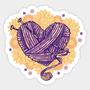 Knitting yarn heart and daisy buttons Sticker